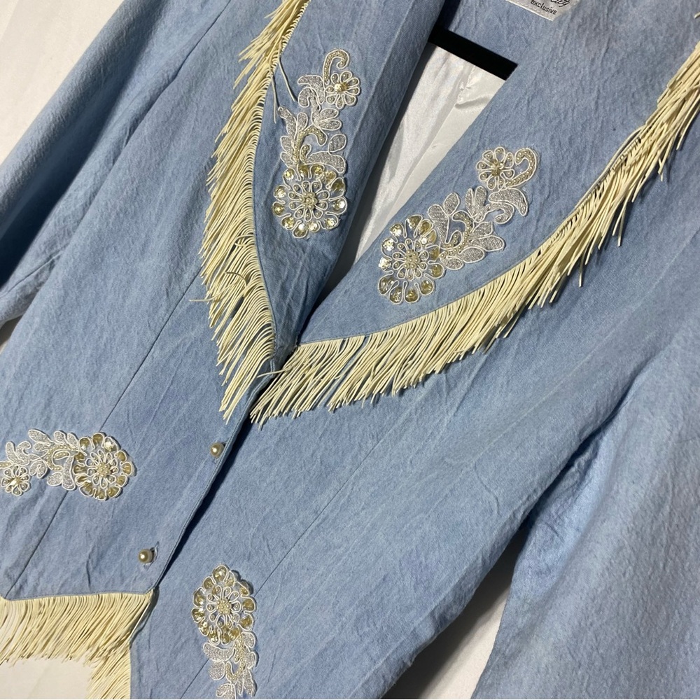 Vintage Lilia Smitty Blue Western Jacket and Skirt Set With Fringe M Festival - Picture 14 of 16